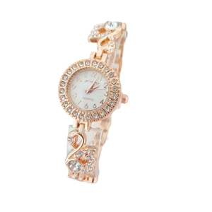 Elegant rose gold swan bracelet watch for women with sparkling crystal embellishments
