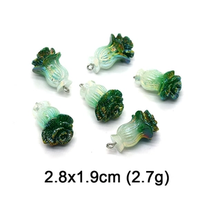 Detailed view of iridescent green resin cabbage charms for DIY jewelry 2.8x1.9cm