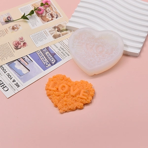Heart Shaped Silicone Mold With LOVE Rose Flower For DIY Fondant Cake Decorating Handmade Soap Candle Making Craft