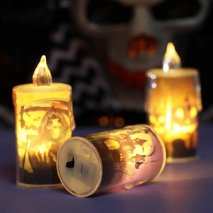 Set of 3 Halloween LED skull candles with flickering flame for spooky home decor