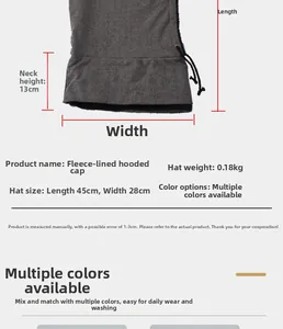 Tableau détaillé des tailles pour cagoule d'hiver en polaire de 45x28cm et poids de 0,18kg
