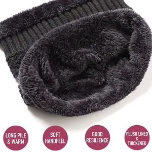Winter thermal knit neck warmer with thick faux fur lining in dark grey and black