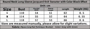 Detailed size chart for the loose jacquard knit sweater with alpaca blend fabric
