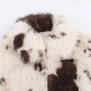 Veste chic en fausse fourrure pour femme avec taches brunes et col en peluche chaud