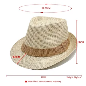 British style beige straw fedora hat with brown band for beach and sun protection