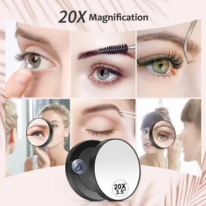 Detailed view of 3.5 inch 20X magnifying suction mirror for precise eye makeup and grooming