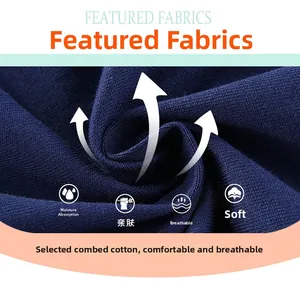 Macro view of navy blue combed cotton fabric showing breathable texture and softness
