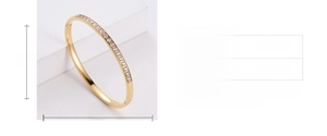 Detailed size chart showing inner diameter 60mm of a gold crystal-inlaid oval bangle