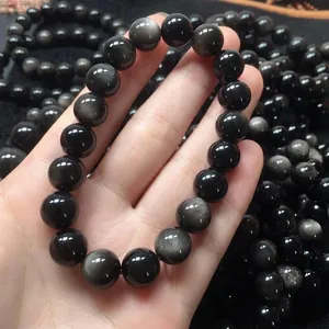 Grade 6A obsidian bead bracelet featuring natural golden sheen and 10-12mm round stones