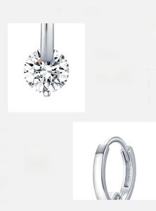 Detail of 925 sterling silver earring with D Color VVS1 Moissanite and 3EX cut quality