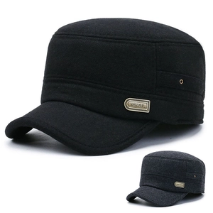 Men Cadet Cap Winter Warm Flat Top Hat With Ear Protection Thickened Polyester Woolen Feel Outdoor Casual Headwear For Men
