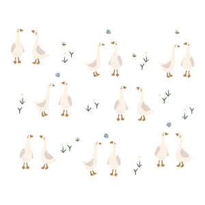 Self-adhesive white duck and leaf wall stickers for cute nursery room decoration