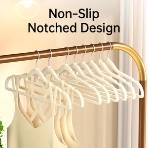 Non-slip white minimalist hangers with metal hooks and anti-shoulder bump design