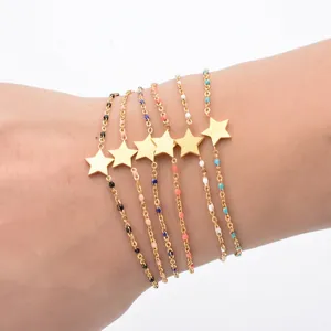 Bohemian style gold stainless steel star bracelet with colorful drip oil beads set