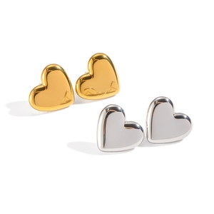 Eleganti orecchini a lobo a cuore in acciaio inossidabile lucido oro e argento