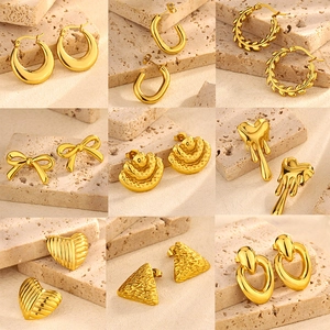 Stainless Steel Earrings Gold Plated Geometric Heart Bow Lava Shape Textured Minimalism Elegant Jewelry For Women