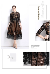 Détail de la dentelle ajourée aux motifs floraux sur une élégante robe midi en ligne A