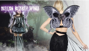 Detail of gothic black skeleton butterfly wings prop for Halloween cosplay costumes