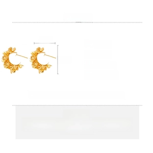 Detailed chart showing golden flower earrings dimensions of 2.5x1.8cm and iron material