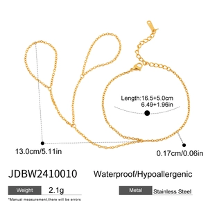 Gold stainless steel finger bracelet with zircon and pearl, waterproof jewelry set