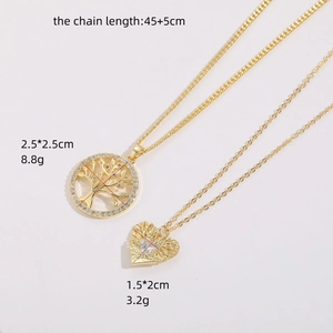 14K gold plated wishing tree and heart pendant necklace set with 45+5cm chain