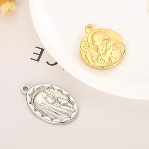 Pendentifs Vierge Marie en acier inoxydable doré rond et argenté ovale pour bijoux DIY