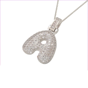 Hip hop style silver tone initial A pendant necklace with sparkling cubic zirconia pavé
