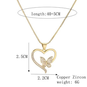 Detail of copper zircon gold heart necklace showing 2.5cm pendant size and dimensions