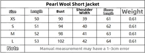 Tableau des tailles détaillé pour veste en tweed avec mesures de la taille XS à L