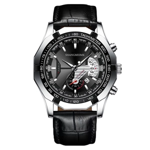 Men Quartz Watch With Faux Leather Strap Big Dial Date Calendar Business Casual Fashion Wristwatch Alloy Case