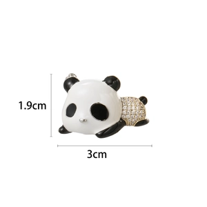 Cute panda brooch in gold and enamel with sparkling rhinestones, size 1.9cm by 3cm