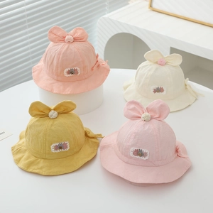 Baby Bucket Hat Cute Rabbit Ears Bowknot Sun Protection Summer Fisherman Hat With Chin Strap For Infants Toddlers Girls
