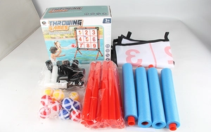 Detailed view of the 2-in-1 throwing game set including target cloth, tubes and colorful balls
