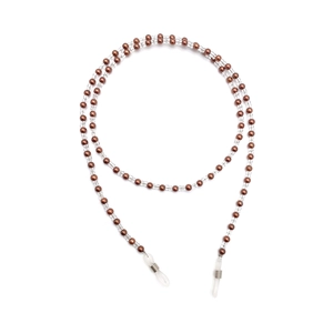 Detail of vintage beaded eyewear chain with copper beads and adjustable rubber loops