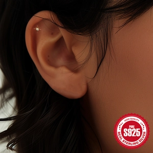 925 sterling silver gold star cartilage earring worn on ear with high quality certification