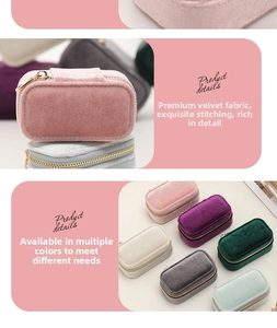 Close-up of premium velvet jewelry cases with stitching details and golden zipper