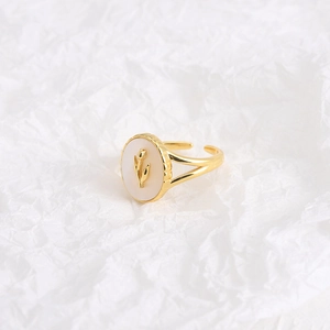 S925 sterling silver tulip open ring with golden finish and white shell inlay detail
