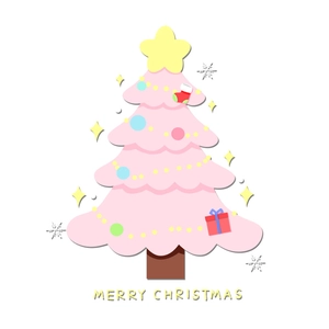 Pink Christmas tree static window sticker with festive decorations and stars