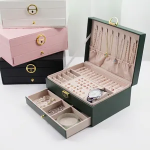Multilayer Jewelry Box Organizer PU Leather Storage Case With Lock For Earrings Rings Necklaces Watches Portable