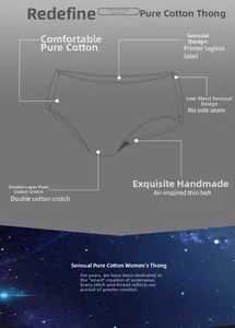 Detail of low-rise cotton thong with double-layer crotch and seamless construction