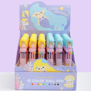 Mermaid series 10-color retractable ballpoint pens set with cute cartoon figurines