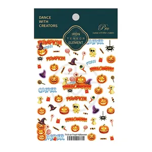 5D Halloween nail stickers with pumpkins, skulls, spiders and bats for DIY nail art design