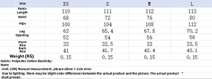 Detailed size chart for printed kimono top and trousers set showing fabric and measurements