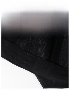 Detail of the widened sweatband with breathable black mesh fabric and neat stitching