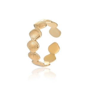 Bague ouverte en acier inoxydable plaqué or 18 carats avec design de coquillage continu