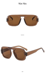 Front and side view of vintage tea-colored square sunglasses with wide temples