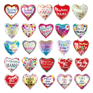 Assorted heart-shaped Mother's Day foil balloons with Spanish greetings and floral patterns