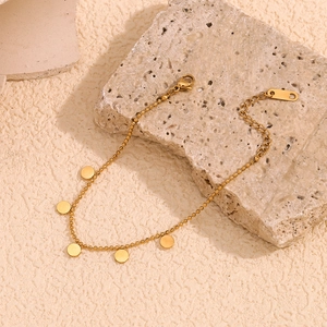 Minimalist 18K gold plated stainless steel bead chain bracelet with five round charms