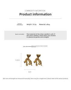 Detail view of vintage leopard drop earrings with dimensions and silver needle specs