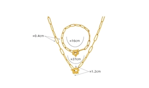 Detailed size chart for gold plum flower OT buckle necklace and bracelet set jewelry